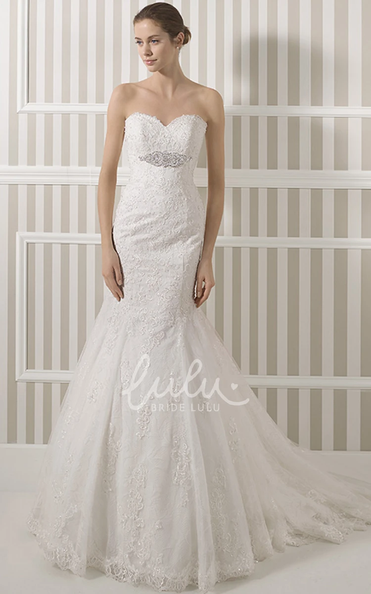 Lace Sweetheart Trumpet Wedding Dress with Corset Back and Waist Jewelry