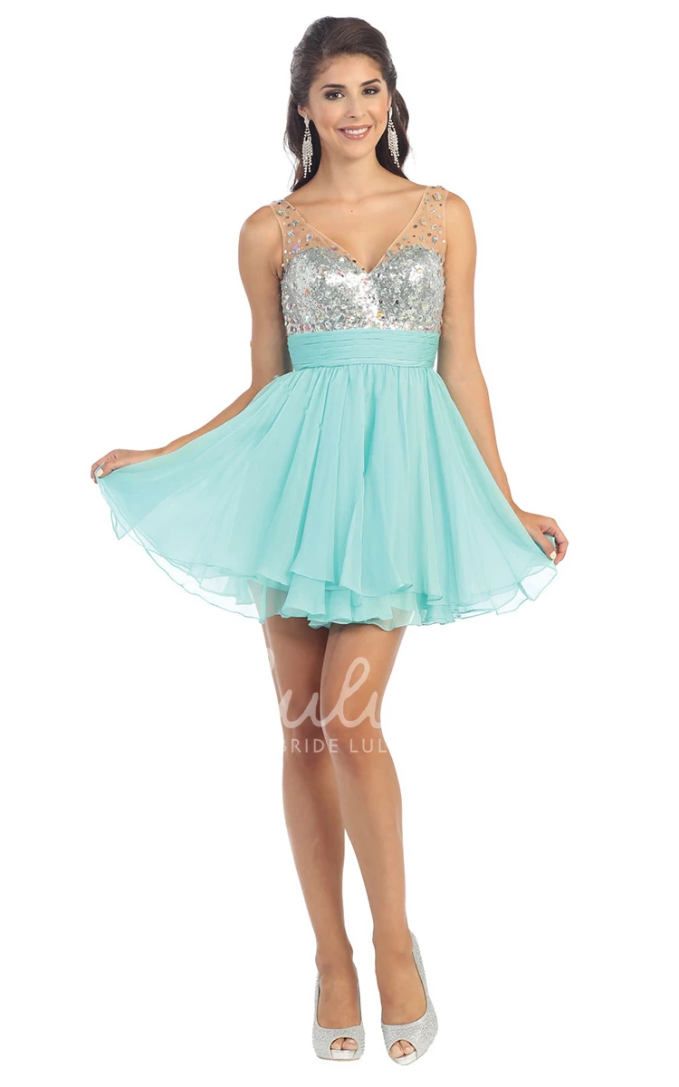 Chiffon A-Line Sleeveless Prom Dress with Sequins and Low-V Back