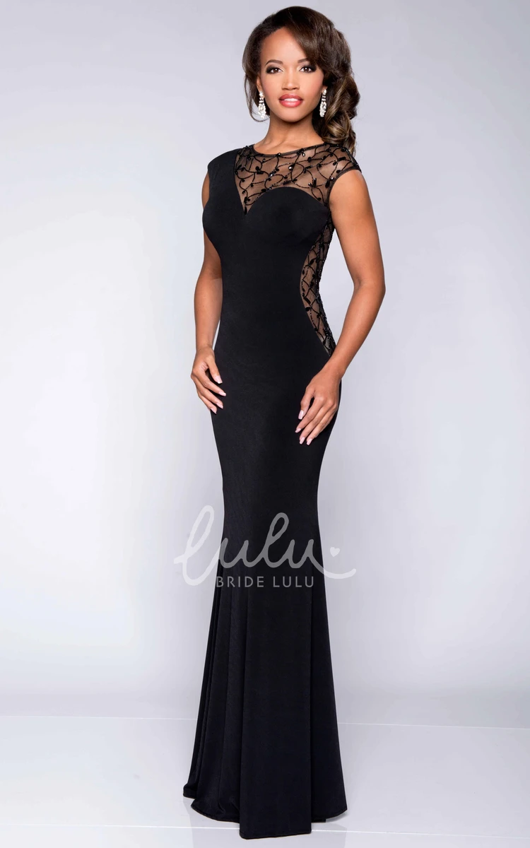 Cap Sleeve Jersey Prom Dress with Illusion Style Simple and Flowy Prom Dress
