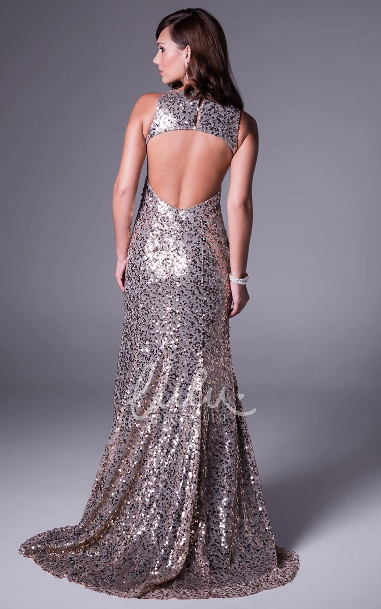 Sleeveless Sheath Prom Dress with Sequins Elegant Floor-Length Style