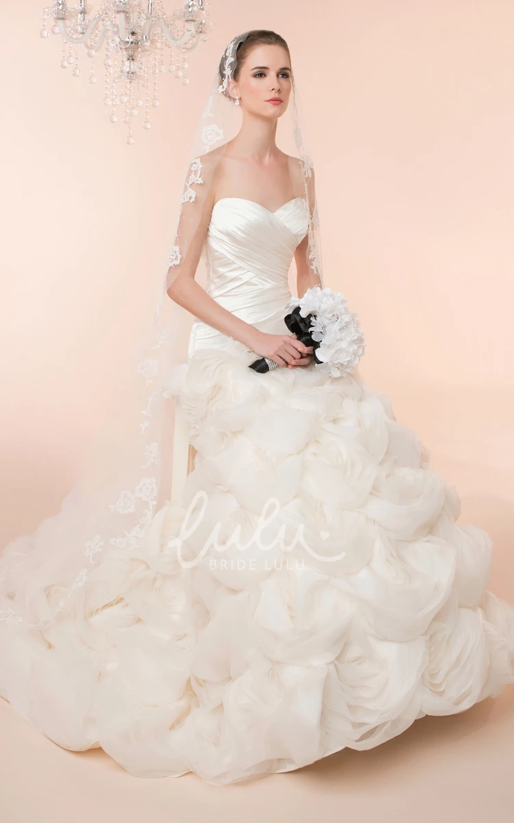 Floral Satin Wedding Dress Sleeveless Sweetheart