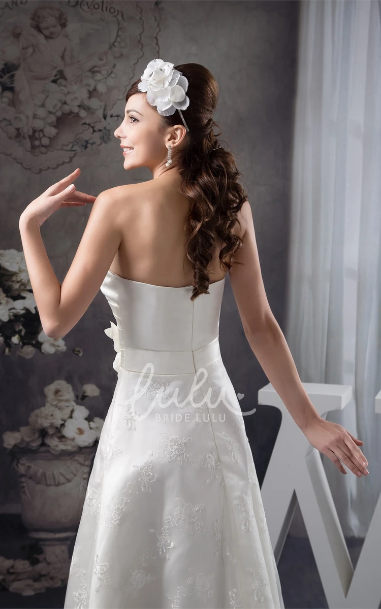 Satin Lace Tea-Length Formal Dress with Sweetheart Neckline and Floral Embellishments