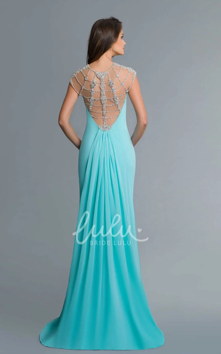 Floor-Length Beaded Illusion A-Line Bridesmaid Dress in Jersey Fabric