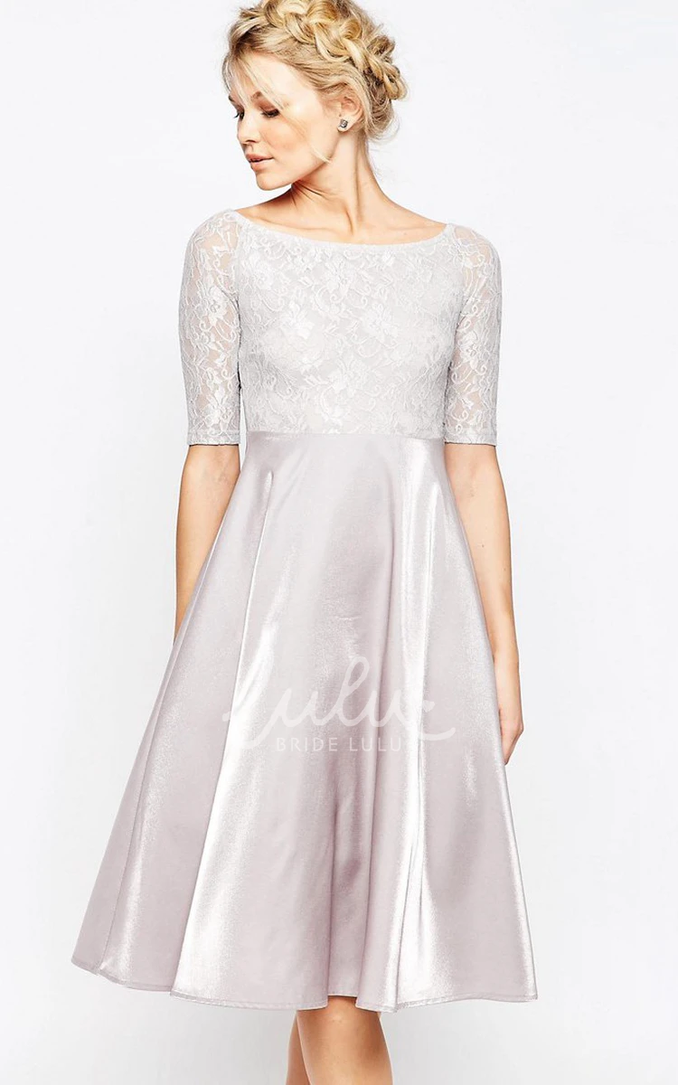 Knee-Length A-Line Bridesmaid Dress with Lace and Stretch Satin
