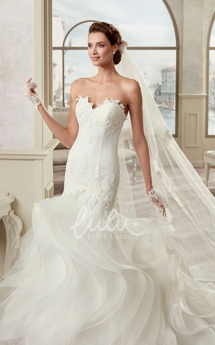 Mermaid Sweetheart Sheath Wedding Dress with Cascading Ruffles and Open Back