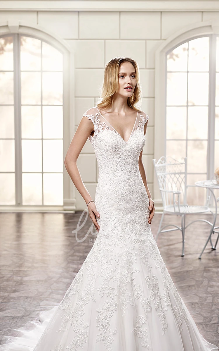 Sleeveless V-Neck Tulle Mermaid Wedding Dress with Illusion