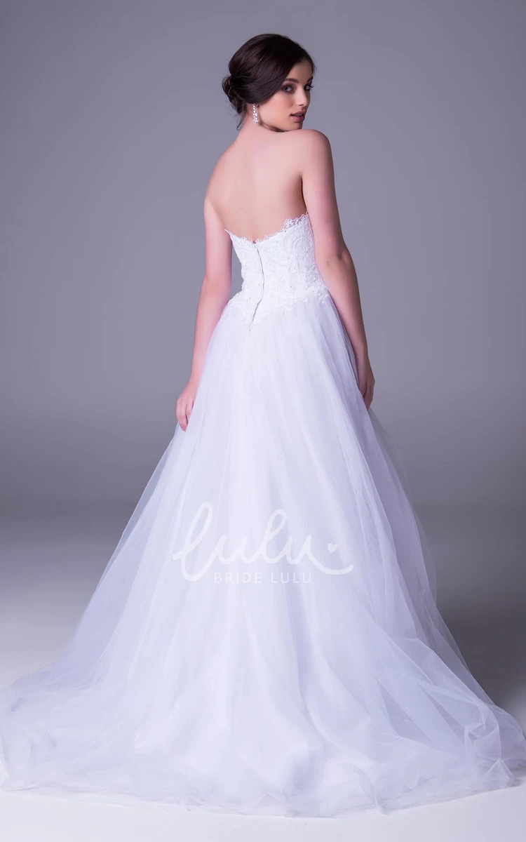 Tulle A-Line Wedding Dress with Strapless Neckline and Lace