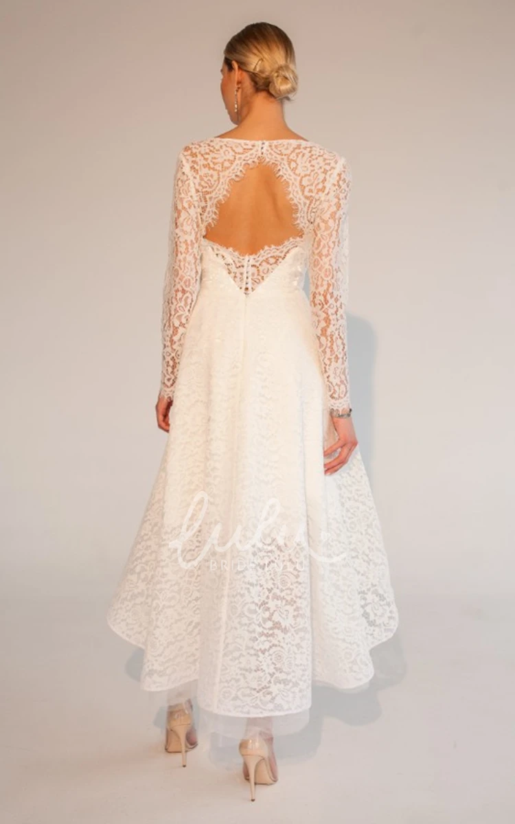 Vintage Lace Long Sleeve High-Low Wedding Dress