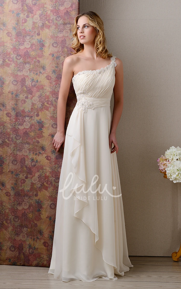 One-Shoulder Wedding Dress with Beadings and Side Draping Ruched Bodice