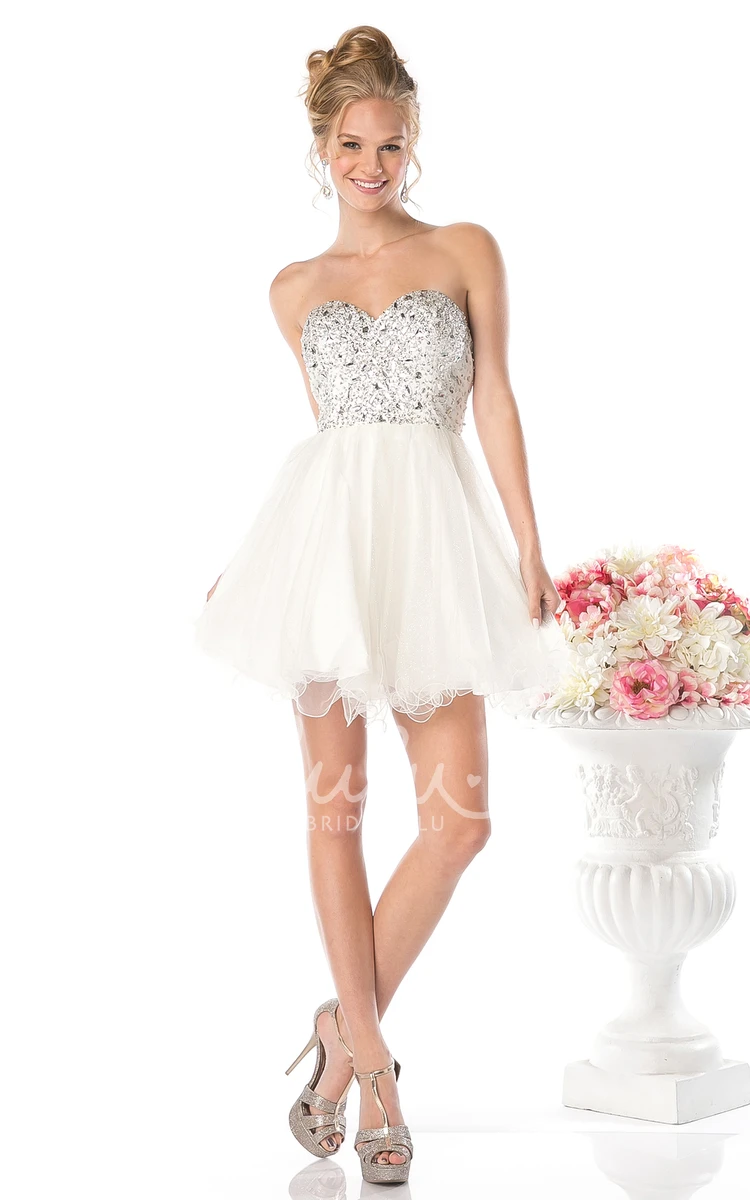 Backless Sweetheart A-Line Short Dress with Beading and Ruffles for Parties