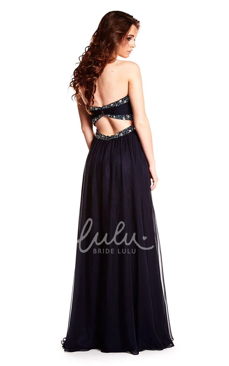 A-Line Chiffon Beaded Sweetheart Prom Dress Sleeveless Backless Style Flowy