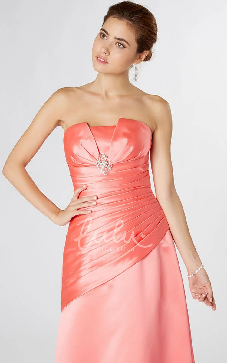 Satin Strapless Bridesmaid Dress with Ruching and Cascading Ruffles Beautiful Prom Dress