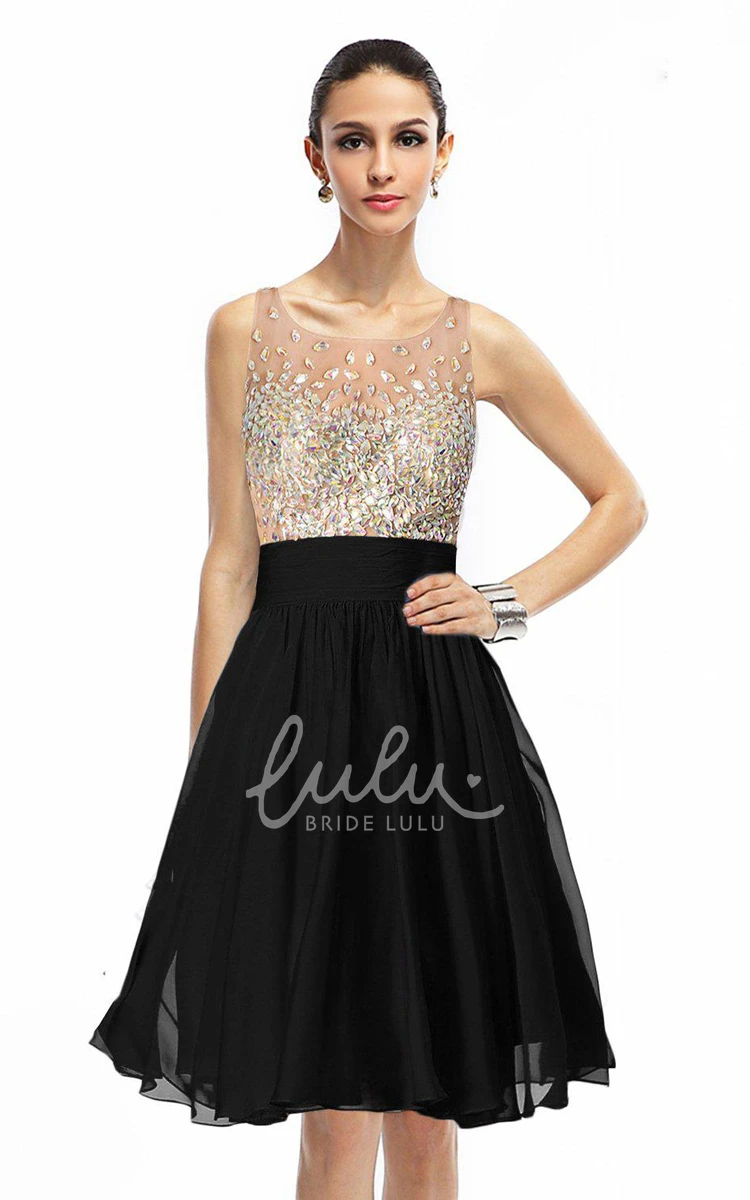 Rhinestone Bodice A-line Formal Dress Sleeveless and Modern