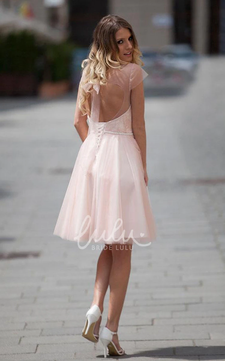 Knee-Length Illusion Style A-Line Dress with Cap Sleeves