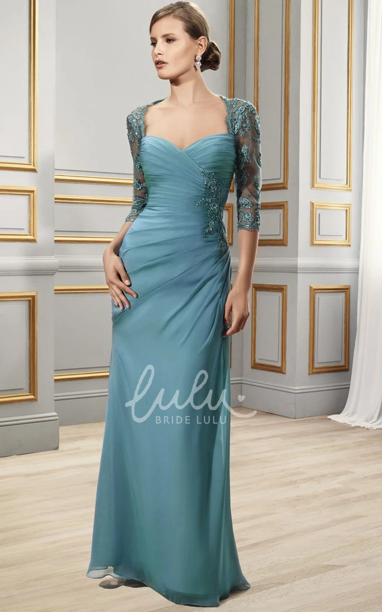 Half-Sleeve Criss-Cross Formal Dress with Appliques Floor-Length Prom Dress