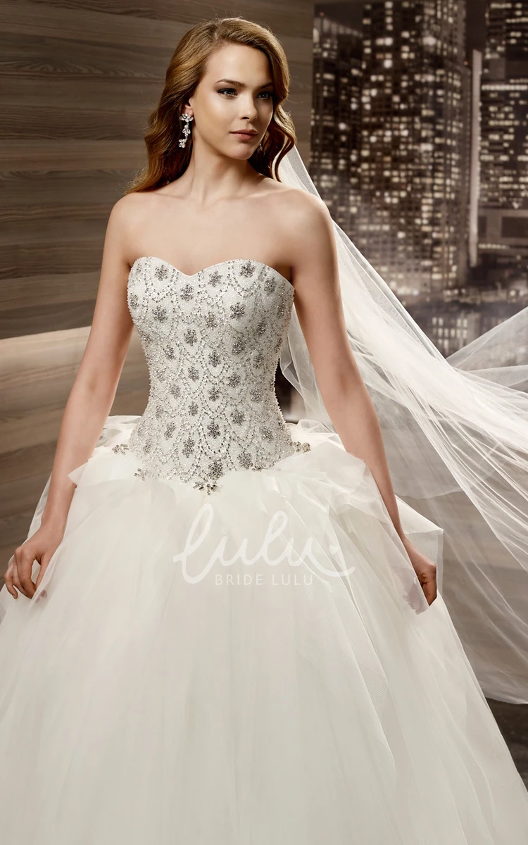 Floral Beaded Sweetheart A-line Wedding Dress with Ruffled Skirt