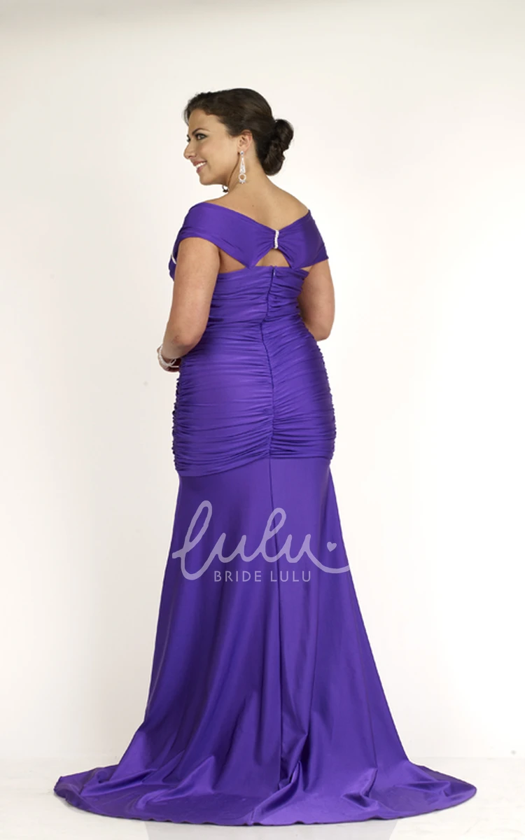 Satin Mermaid Floor-length Formal Dress with Cap Sleeves and Ruching