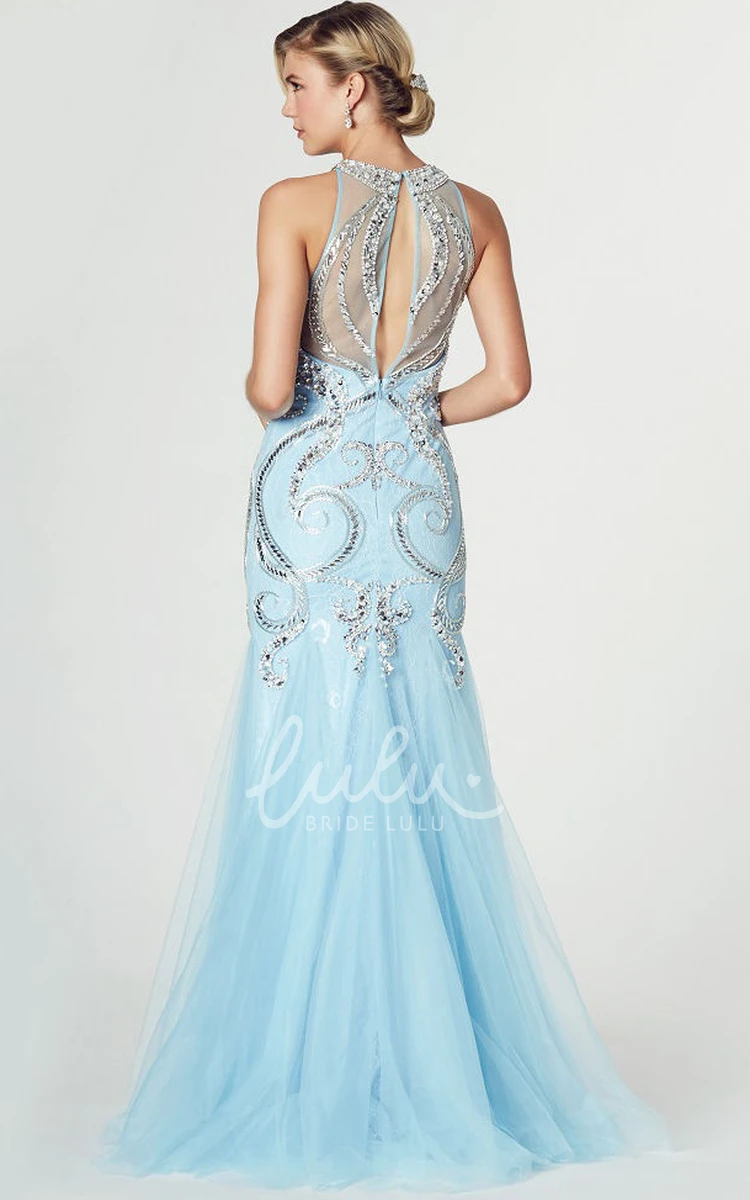 Mermaid Crystal Tulle Prom Dress High Neck Sleeveless