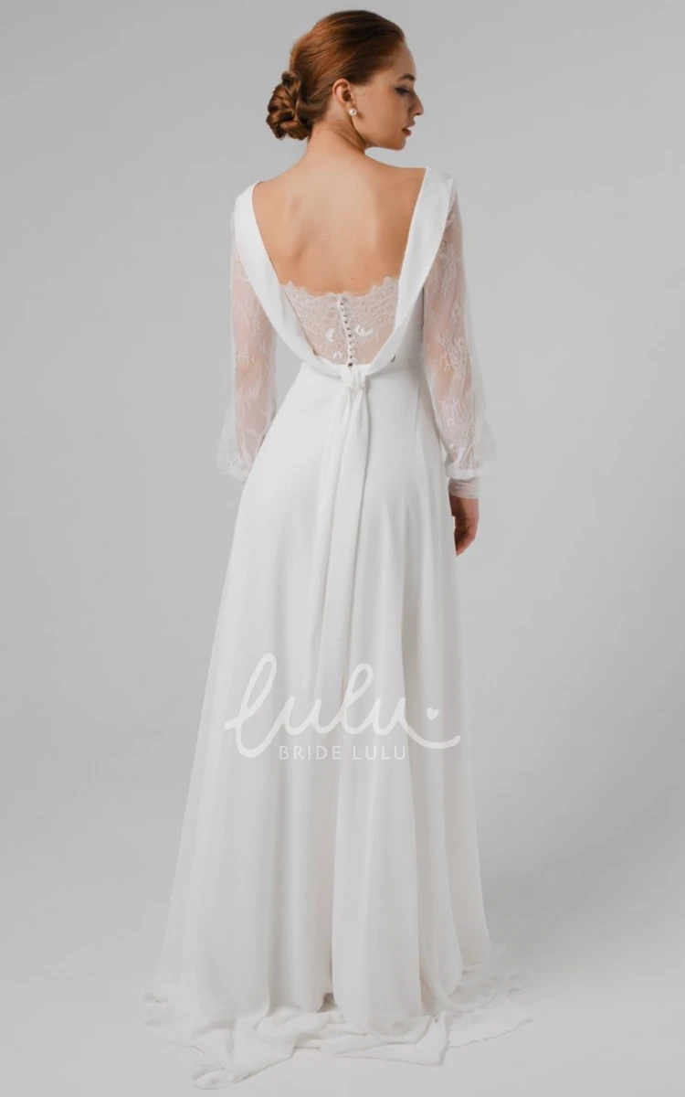 Lace Chiffon Split Front A-Line Wedding Dress Sexy V-Neck