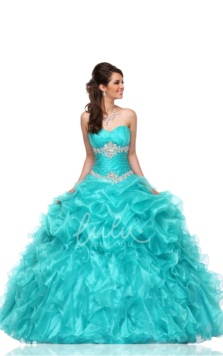 Organza Cascading Ruffles Ball Gown with Sweetheart Neckline and Lace-Up Back