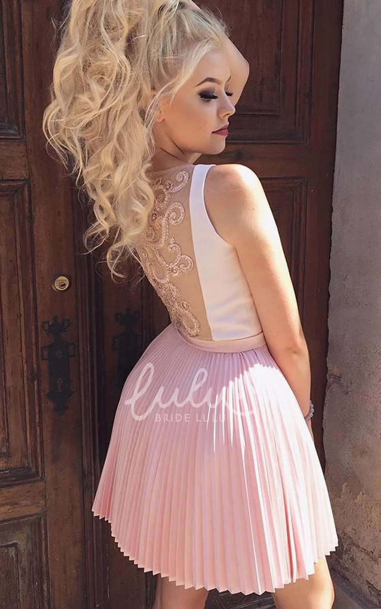 Simple Sleeveless Satin A-Line Cocktail Dress with Illusion Formal Dress