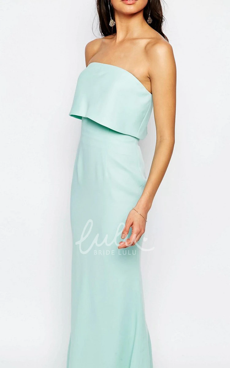 Strapless Chiffon Bridesmaid Dress with Brush Train Ankle-Length Sheath