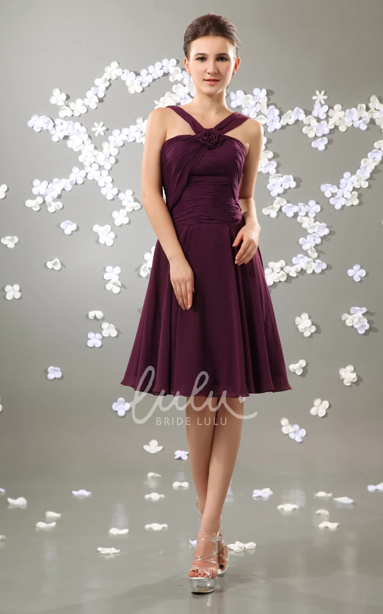 Chiffon Prom Dress With Floral Cross Straps Stylish & Short