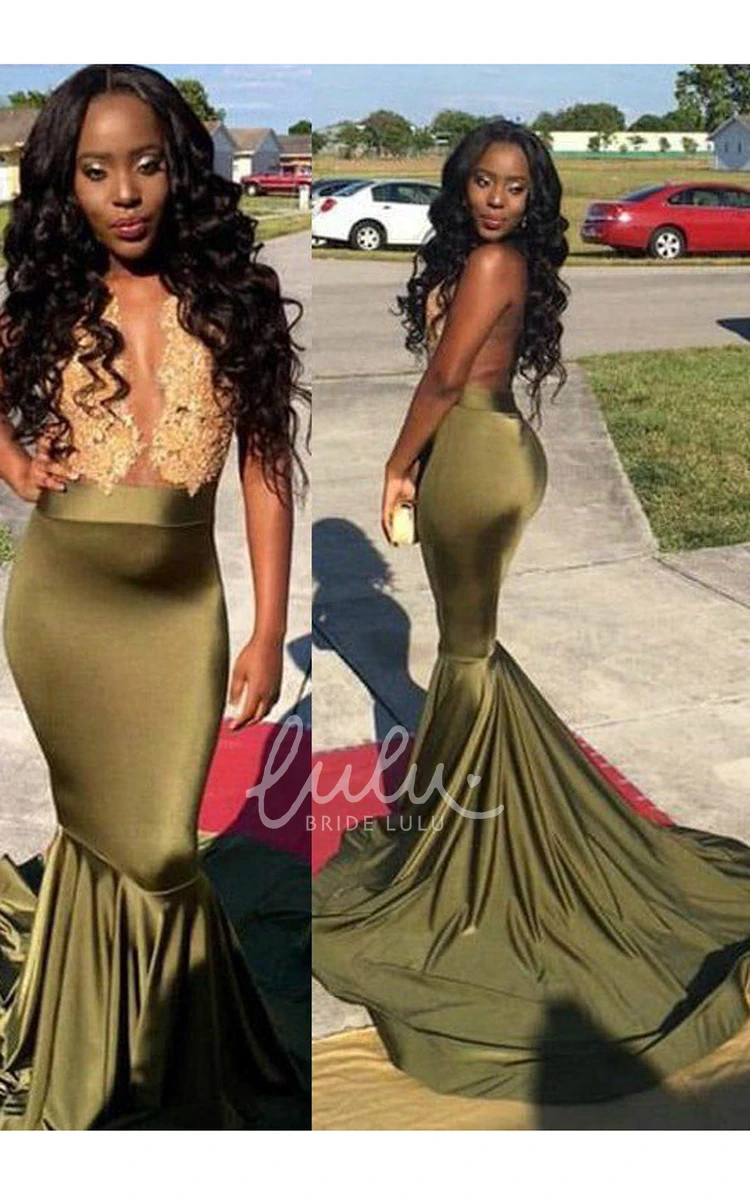 Scoop Satin Mermaid Trumpet Sleeveless Prom Dress Sweep Brush Train