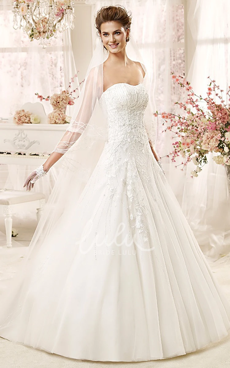 Lace Applique A-line Wedding Gown with Brush Train Stunning Bridal Dress