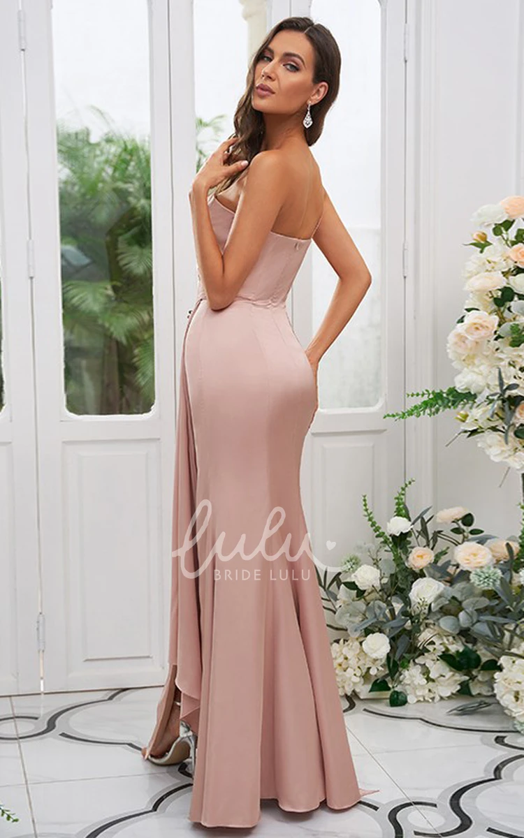 Satin Split Front Bridesmaid Dress 2024 Sleeveless Sheath Floor-length One-shoulder Elegant