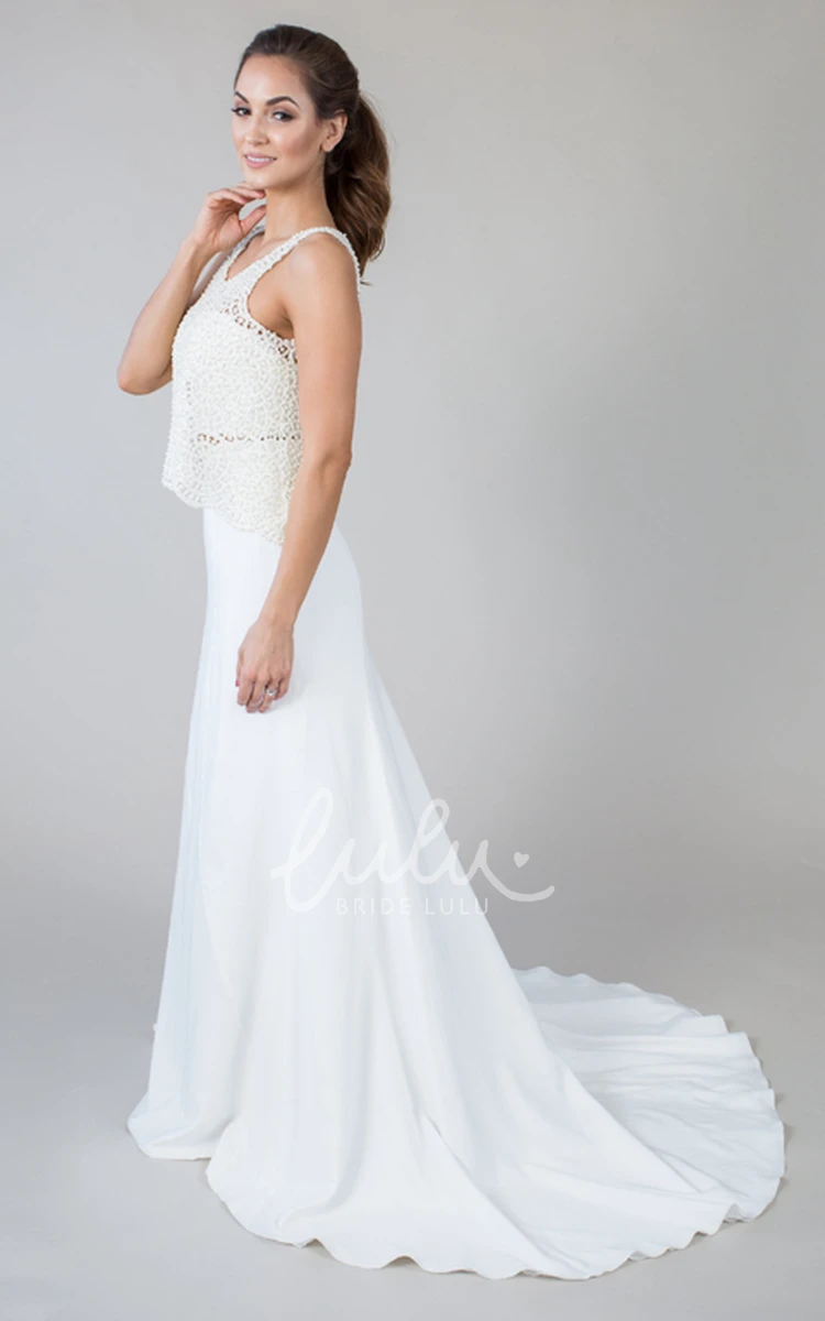 Sleeveless Lace Chiffon Sheath Wedding Dress Modern & Classy