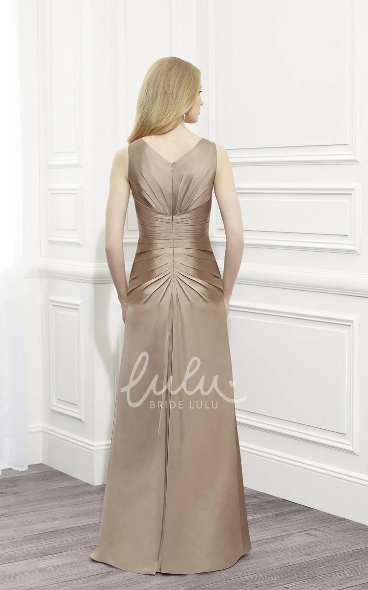 Sleeveless Satin V-Neck Ruched Mother Of The Bride Dress with Cape Flowy Formal Dress