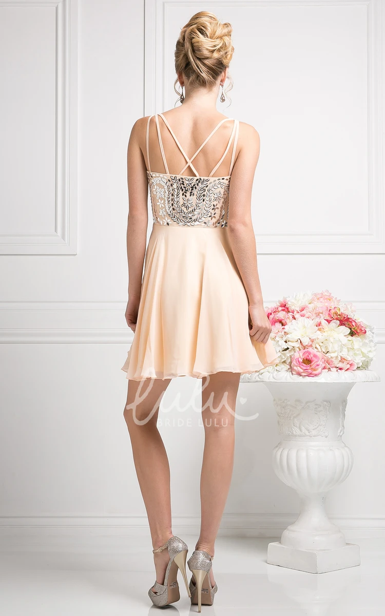 Chiffon Sequin Spaghetti Bridesmaid Dress A-Line Mini