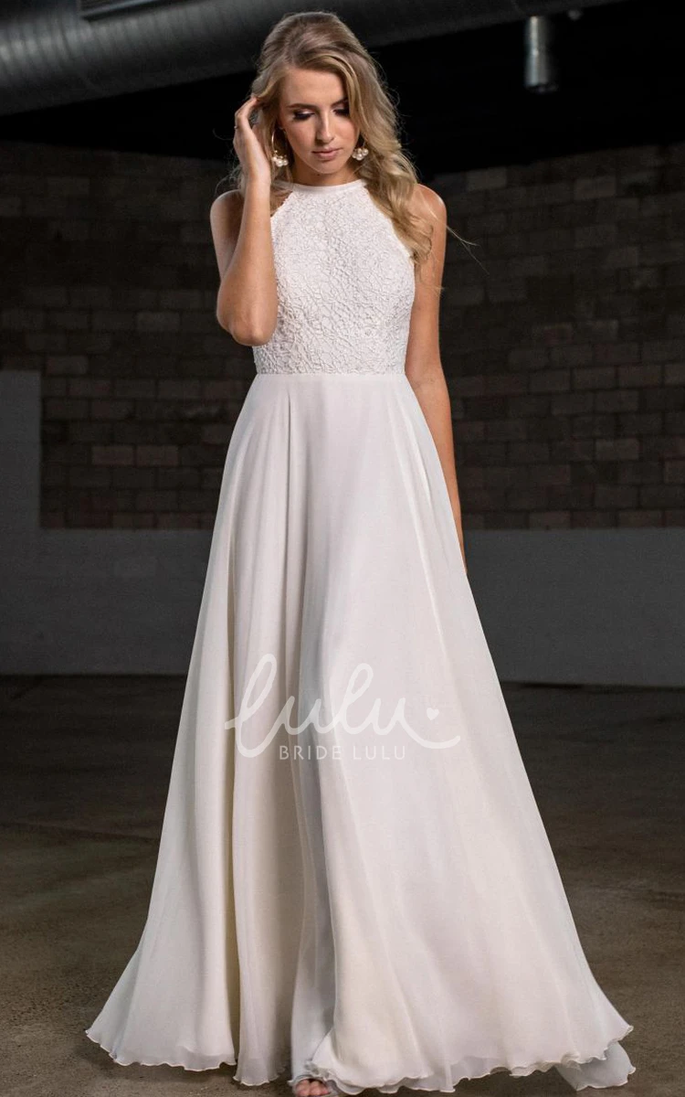Lace Chiffon A Line Wedding Dress with Open Back Sexy and Halter