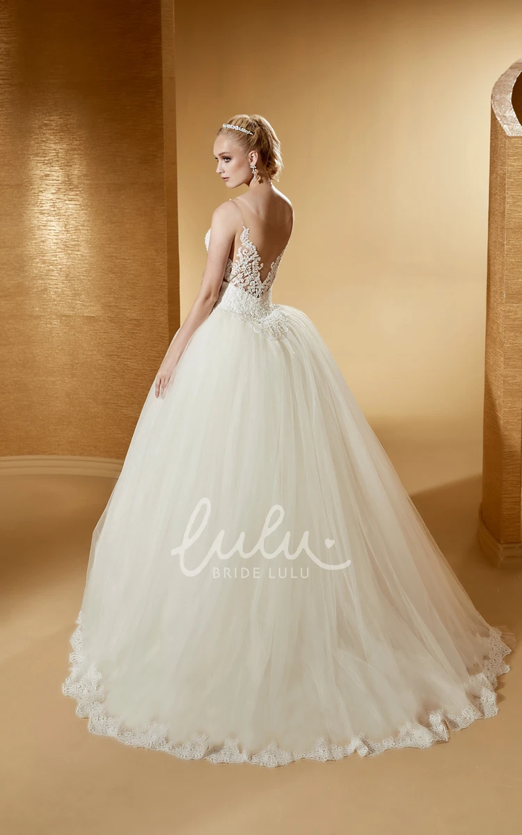 Lace Corset V-Neck Puffy Wedding Dress with Open Back