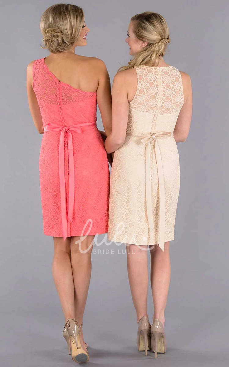 One-Shoulder Lace Sleeveless Mini Bridesmaid Dress