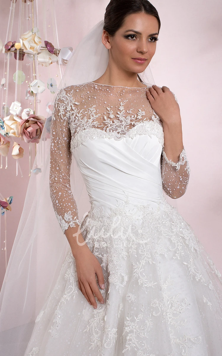 A-Line Appliqued Sleeveless Tulle Wedding Dress with Lace-Up Back