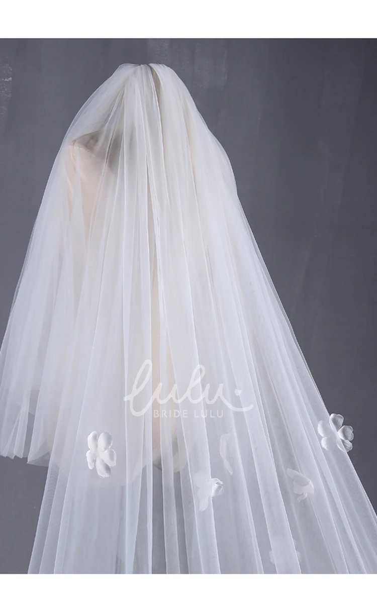 Korean Style Cathedral Wedding Veil with Flower Applique Unique & Modern Bridal Accessory