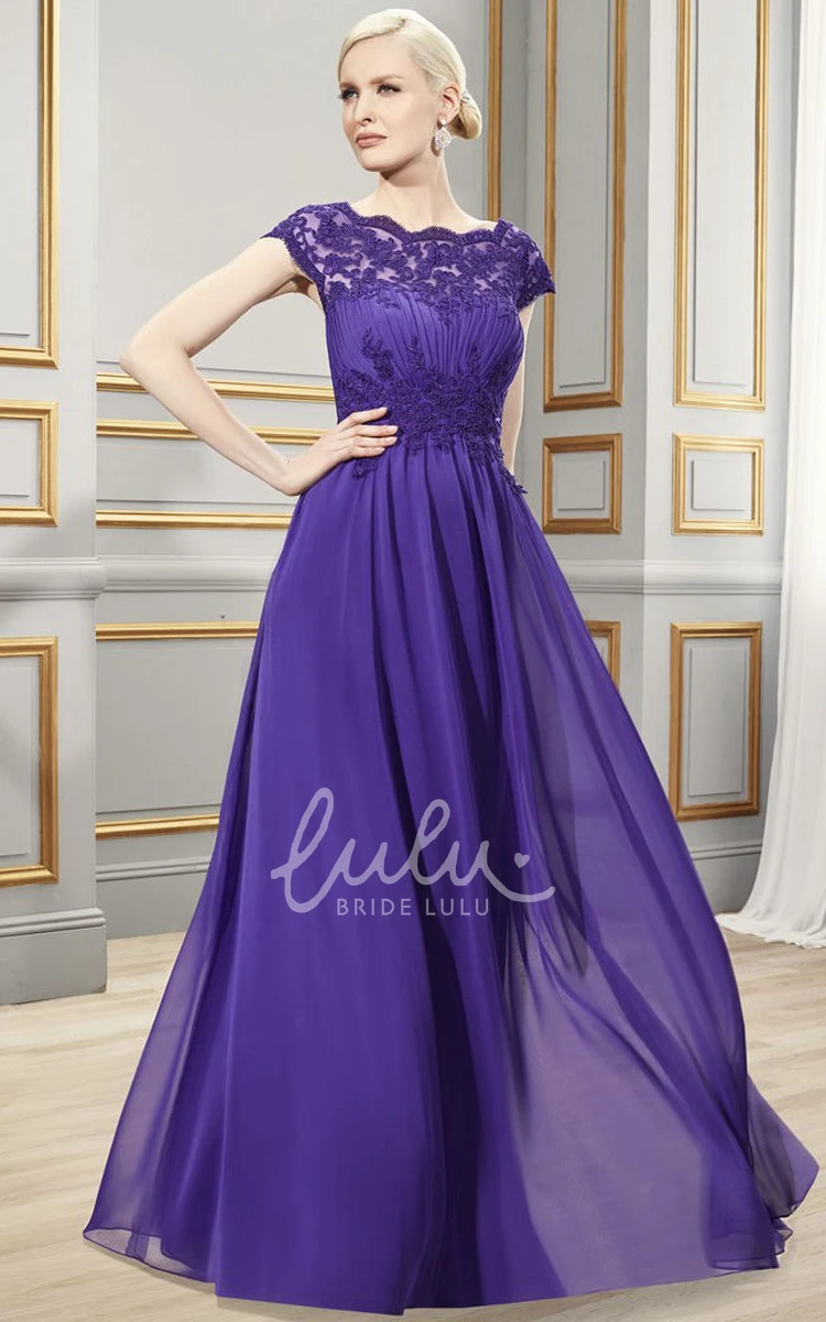 Sheath Cap-Sleeve Chiffon Formal Dress With Appliques and Ruching