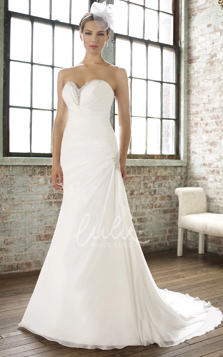 Long Sweetheart Chiffon Wedding Dress with Draping and Beading Sheath Bridal Gown