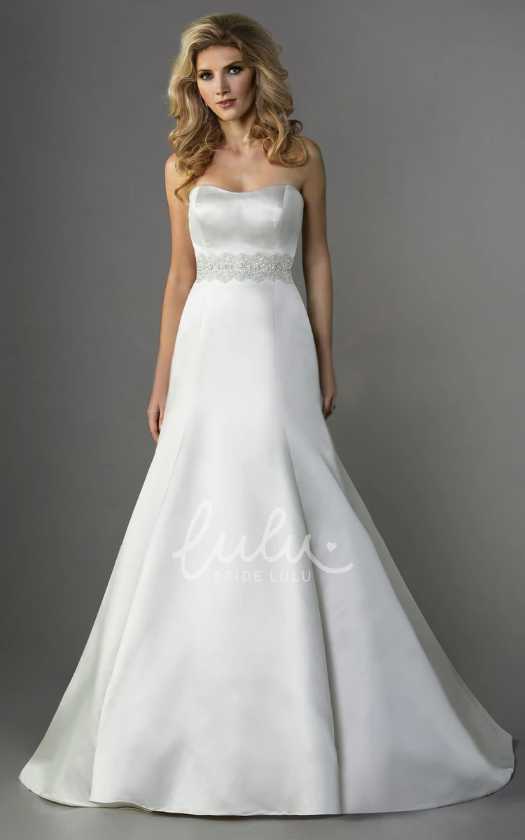 Trumpet Satin Wedding Dress with Strapless Design Beadings and Bow Tie