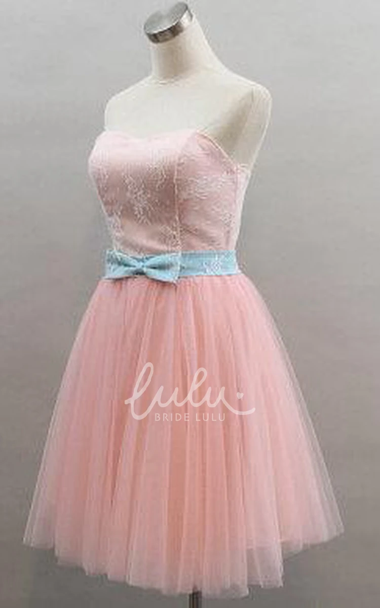 Strapless Tulle A-line Short Bridesmaid Dress with Bow