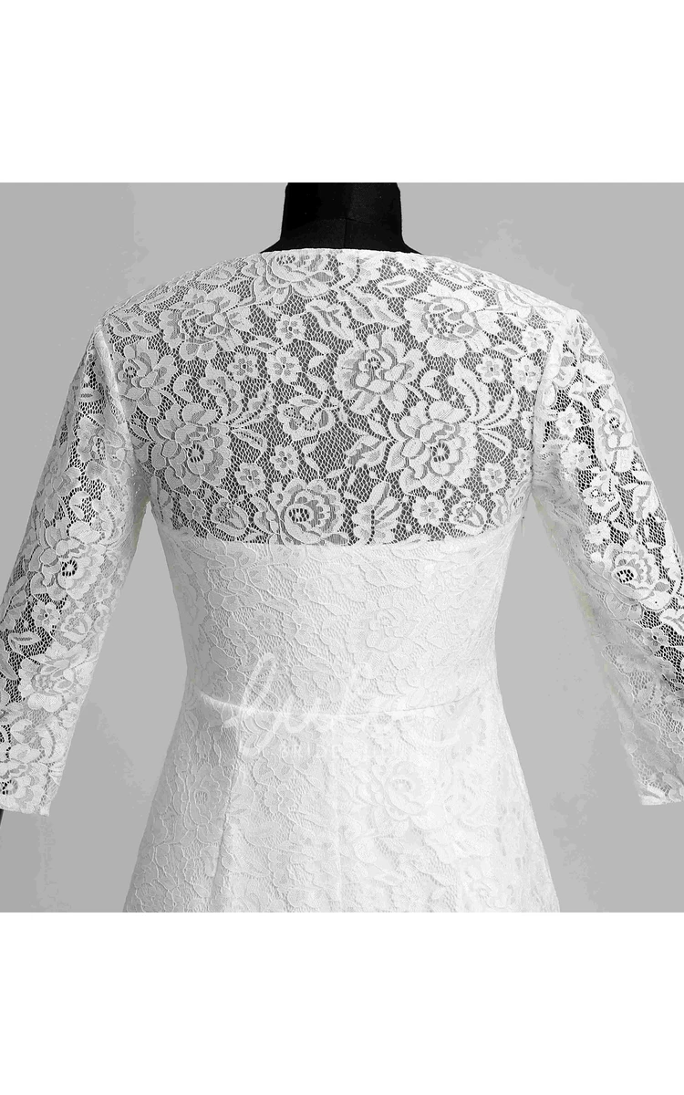 Lace A-line Wedding Dress with V-neckline Illusion 3/4 Sleeves and Ruched Details