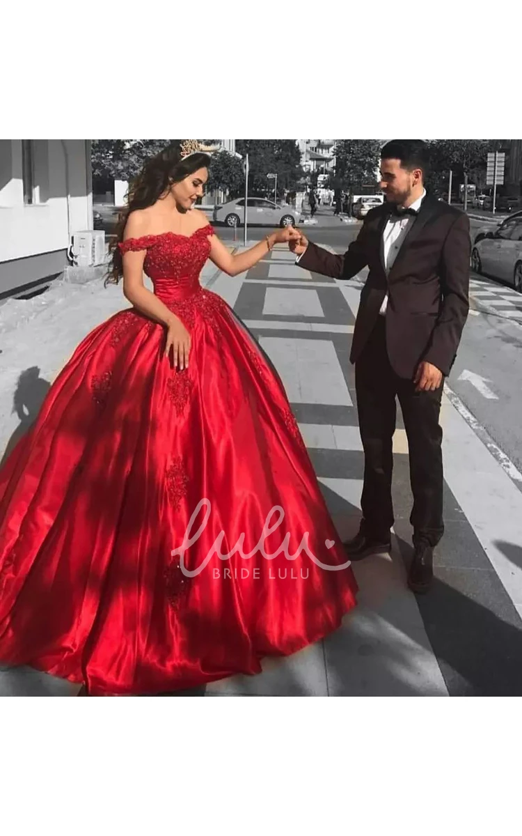 Off-the-shoulder Tulle Ball Gown with Cap Sleeves Formal Dress