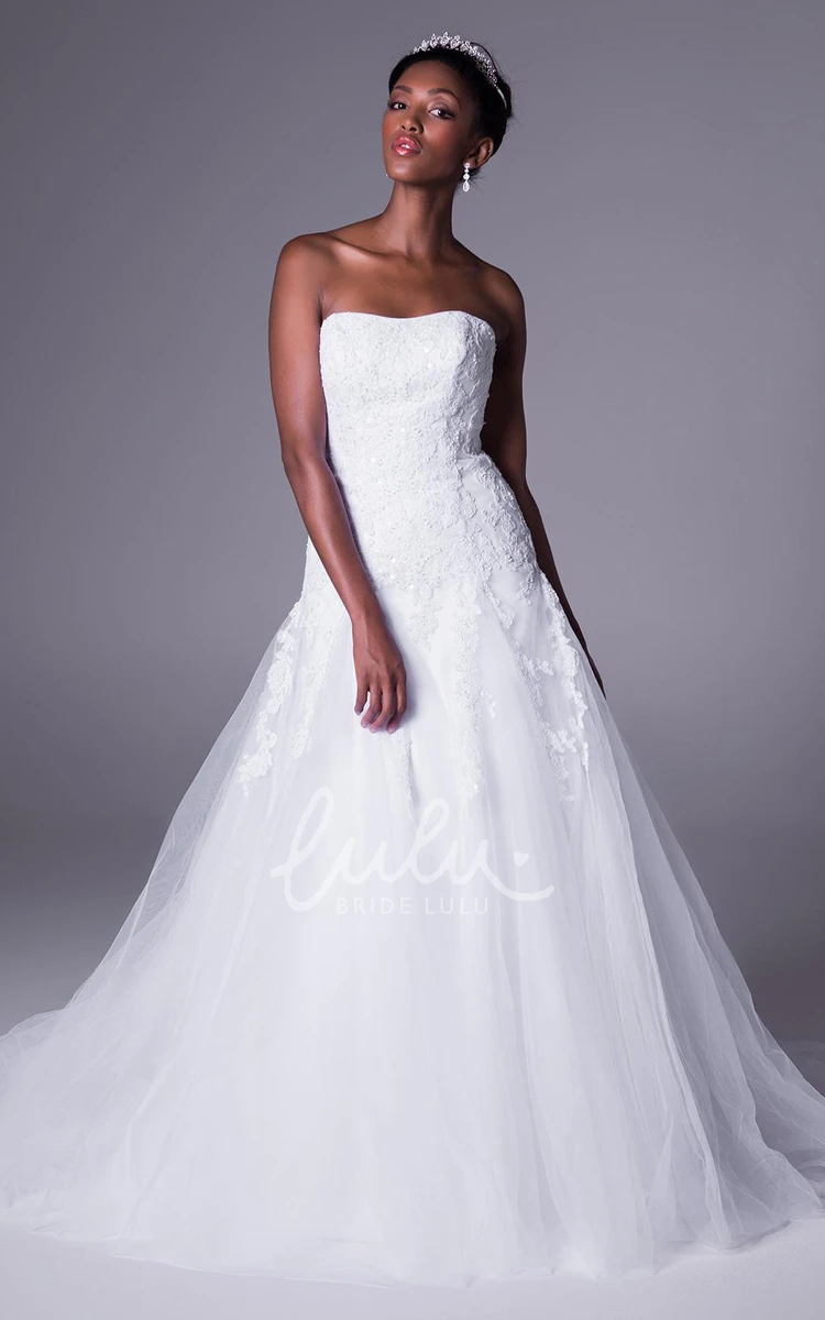 Tulle Lace-Up A-Line Wedding Dress Strapless Floor-Length