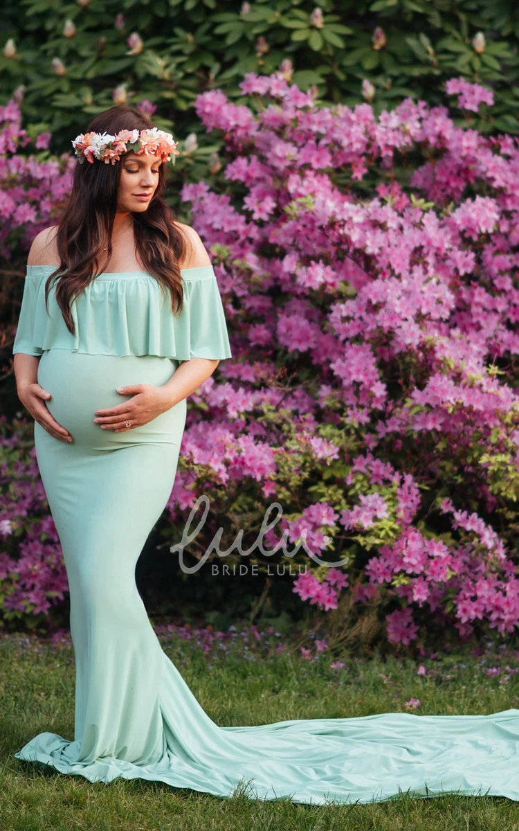 Empire Half Sleeve Maternity Bridesmaid Dress with Court Train