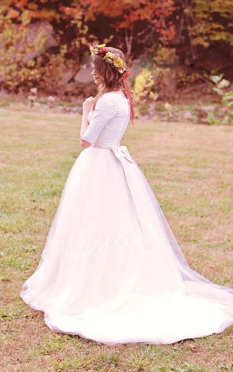 Lace Tulle A-Line Wedding Dress with Jewel Neckline