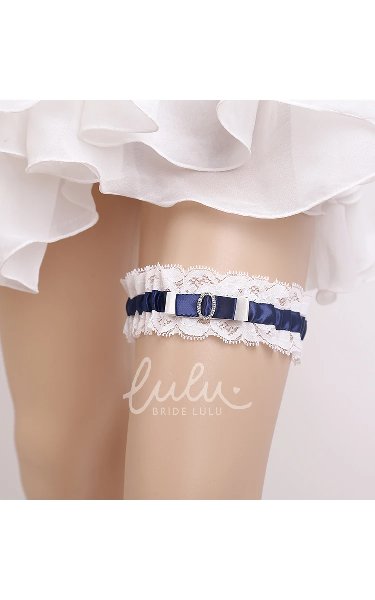 Original Handmade Blue Satin Beading White Lace Bridal Garter Wedding Dress 16-23inch Elastic