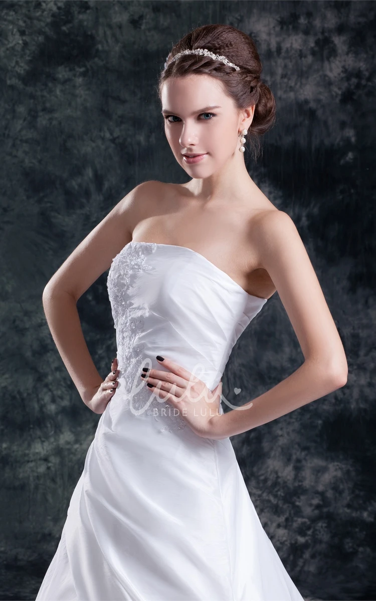 Satin A-Line Wedding Dress With Corset Back Appliques and Strapless Neckline