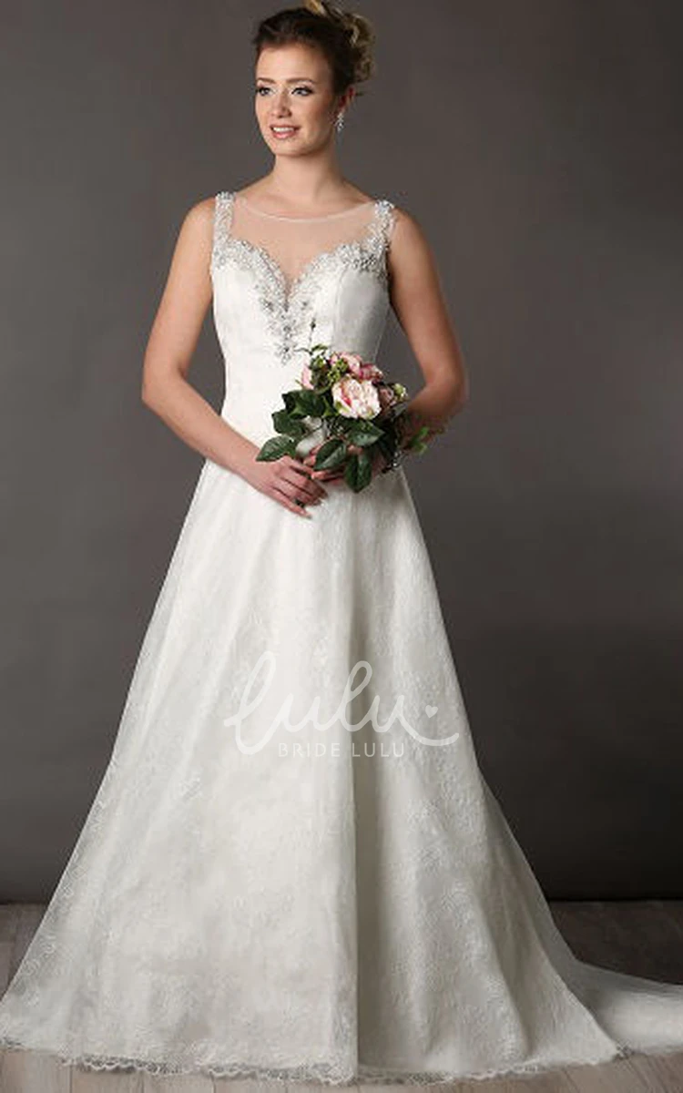 Lace A-Line Wedding Dress with Jewel Neckline and Pearl Detail